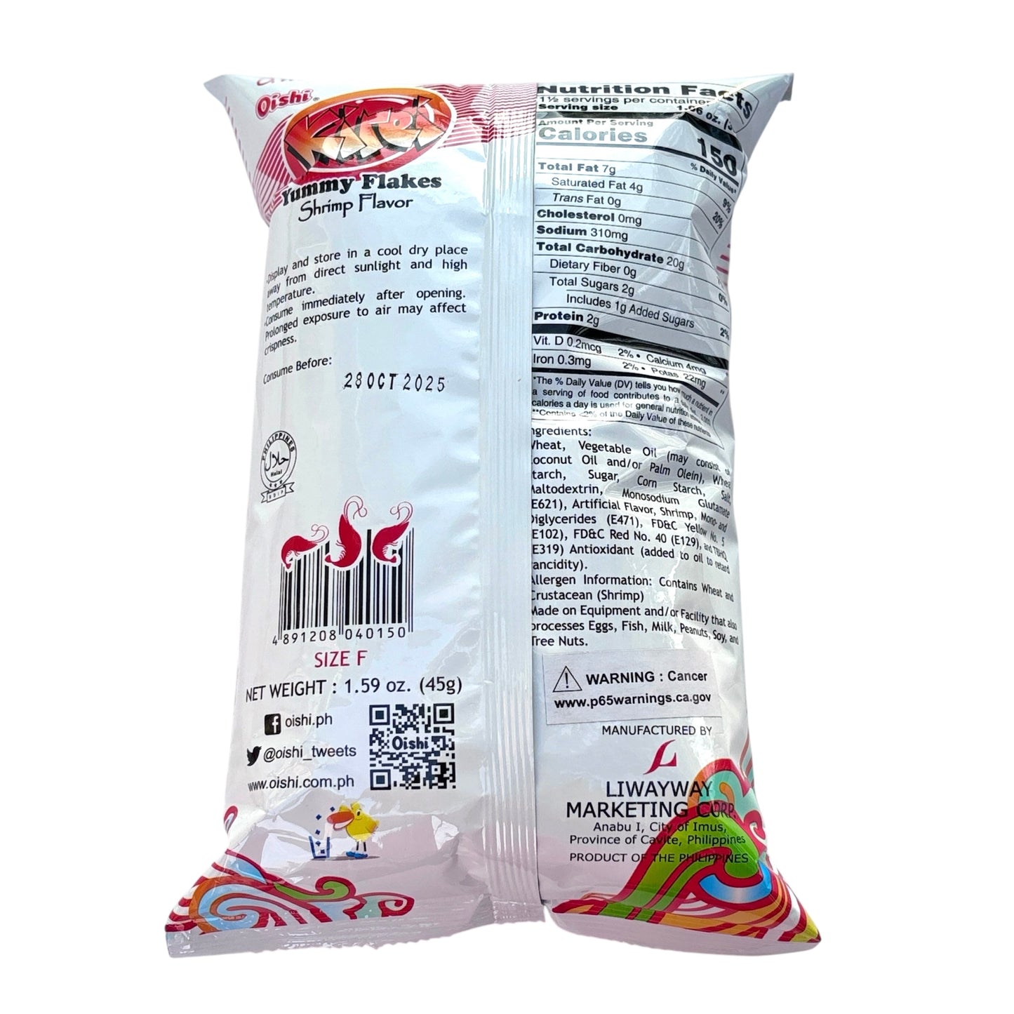 Oishi Kirei Yummy Flakes Shrimp Flavor Net Wt 1.59oz. (45g)