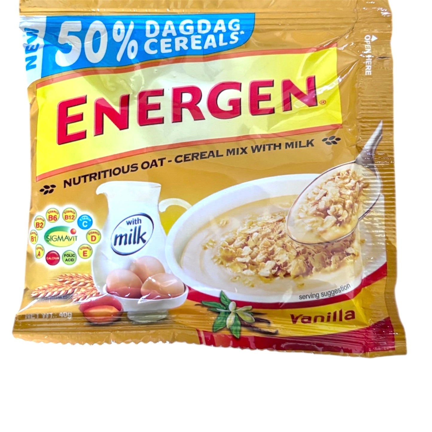 ENERGEN Cereal Vanilla Bag with Milk Net WT. 2.65LB/1.2KG 30 Sachet