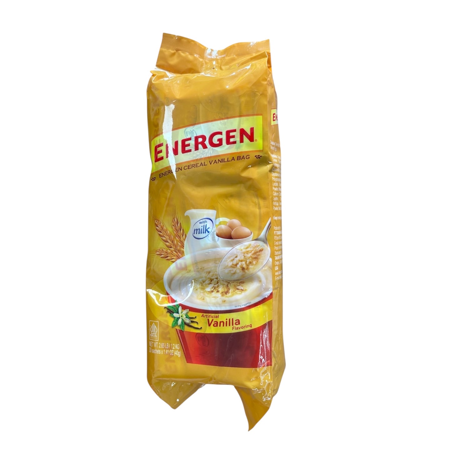 ENERGEN Cereal Vanilla Bag with Milk Net WT. 2.65LB/1.2KG 30 Sachet