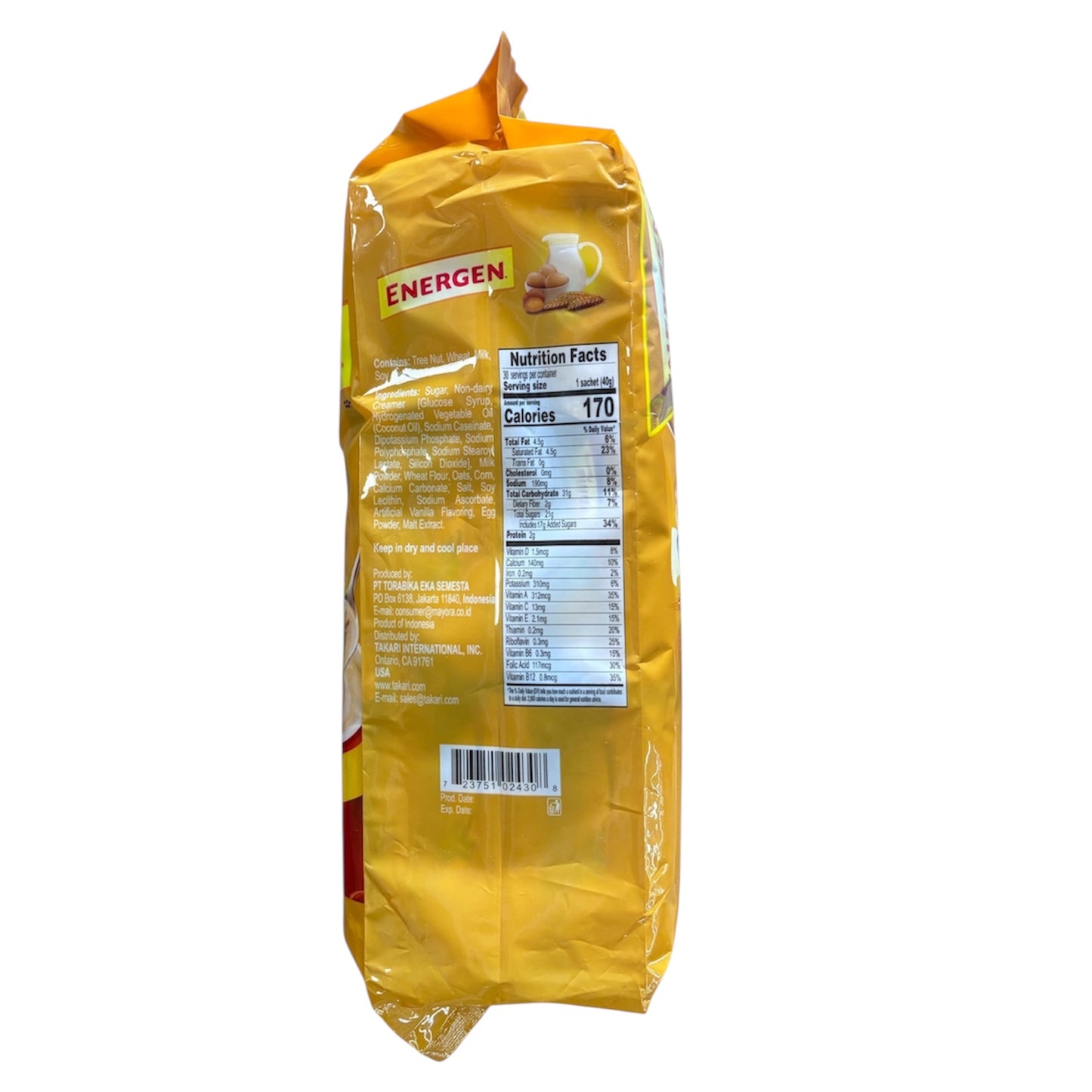 ENERGEN Cereal Vanilla Bag with Milk Net WT. 2.65LB/1.2KG 30 Sachet