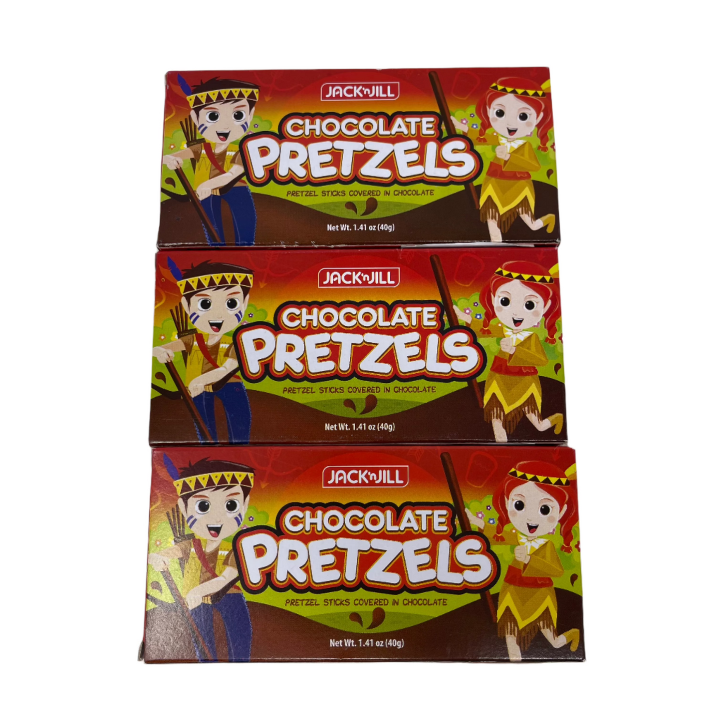 JACK N JILL CHOCOLATE PRETZELS 3 PCS 1.41oz (40g)