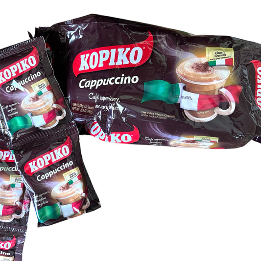 Kopiko Cappuccino Coffee Mix - 30 Sachet Kopiko Instant 3 In 1 Brown Coffee Mix With Creamer And Sugar 30 Count Per Bag With Choco Granule